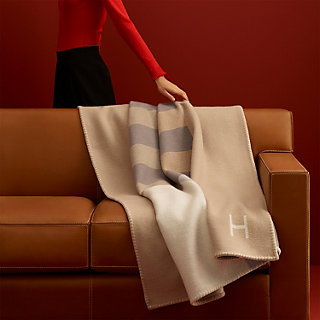 Hermes H Casaque Blanket Ecru x Carbone